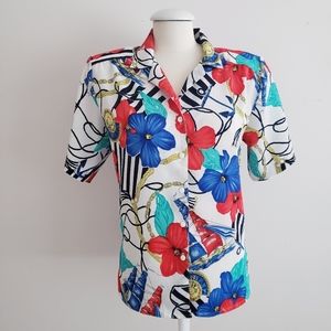 Vintage 80's Abstract Floral Short Sleeve Top
